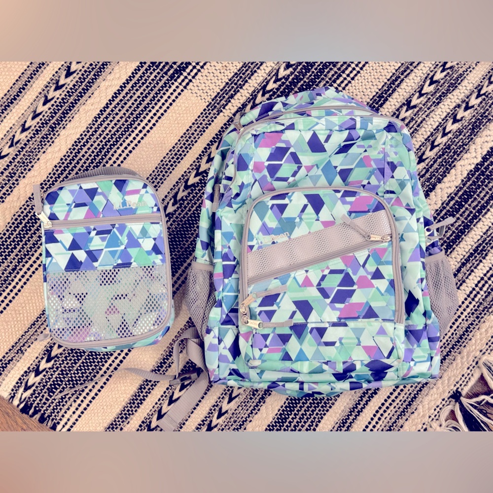 LL BEAN Deluxe Bookpack and Lunchbox in Fresh Mint Prism